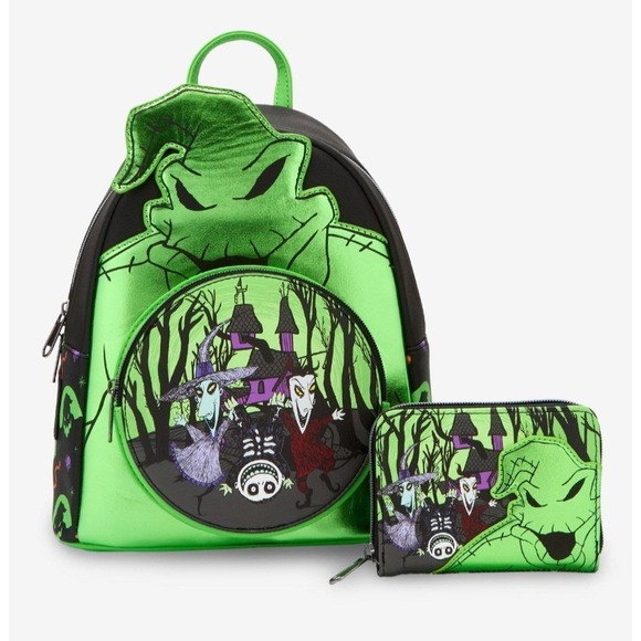 NWT Loungefly Nightmare Before Christmas Oogie Boogie Metallic Backpack & WALLET - Picture 1 of 8